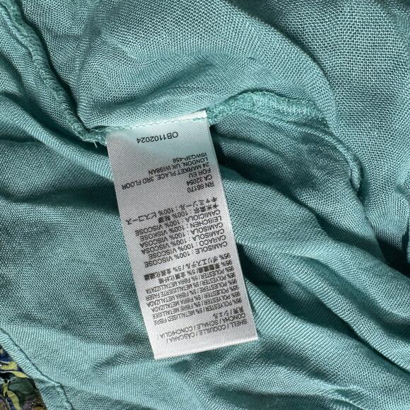 Free People Metallic Floral Midi Dress XS Puff Sleeve Light Blue Lined Oversized - Picture 6 of 9